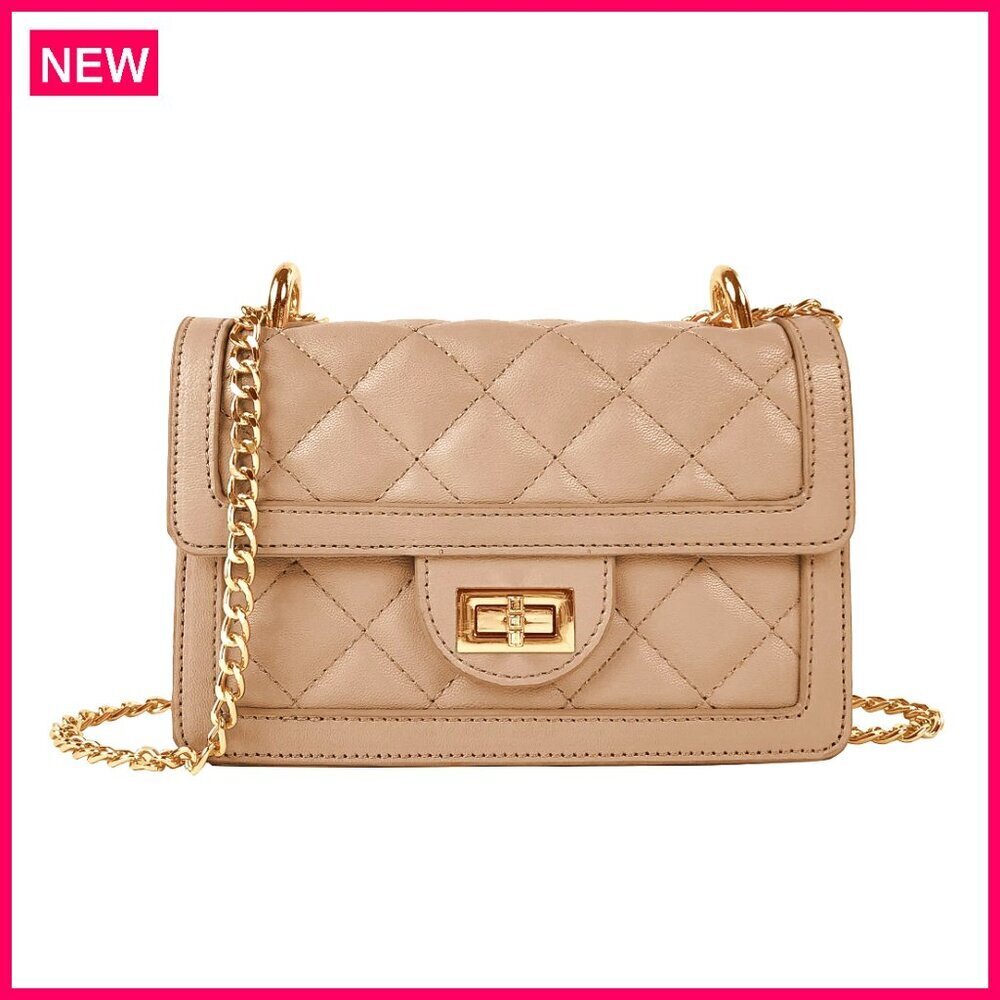 Small Quilted Crossbody Bag, Mini Shoulder Purse with Gold Chain, Vegan Leather